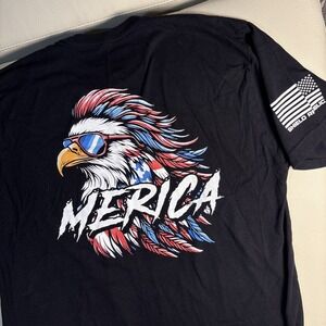 Shield Republic Men T Shirt Black Logo American Flag Colors Eagle Size LARGE EUC